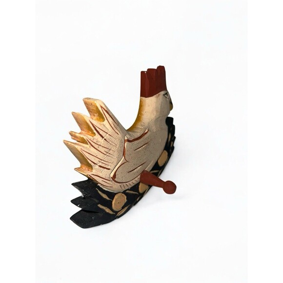 Hand Carved Wooden Chicken Rooster Folk Art Wall Hook Rustic Farmhouse Decor - Picture 9 of 12